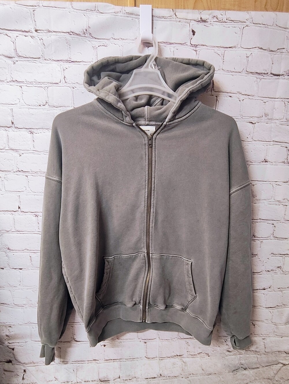 Joah Brown Grey Distressed Hoodie Zip Jacket Streetwear Oversized OS